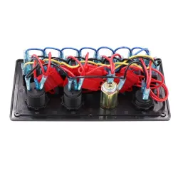 8-gang rocker switch panel - 12 - 24V - USB - LED - cigarette lighter socket - étanche